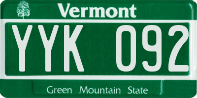 VT license plate YYK092
