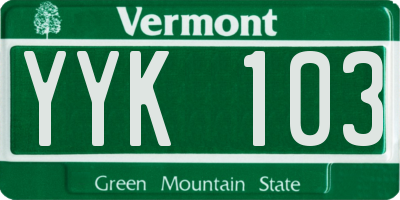 VT license plate YYK103