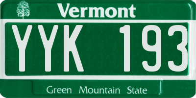 VT license plate YYK193