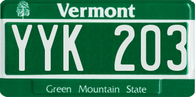 VT license plate YYK203