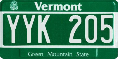 VT license plate YYK205