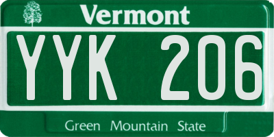 VT license plate YYK206