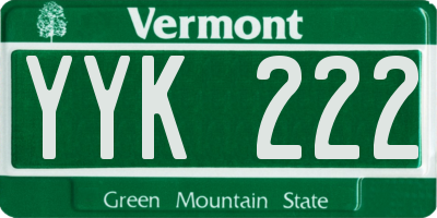 VT license plate YYK222