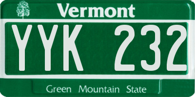 VT license plate YYK232