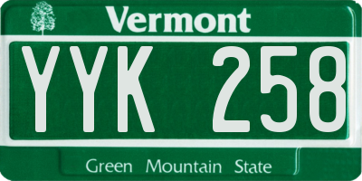 VT license plate YYK258