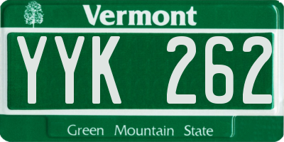VT license plate YYK262