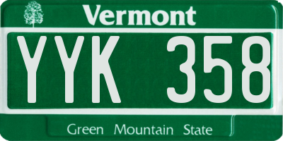 VT license plate YYK358
