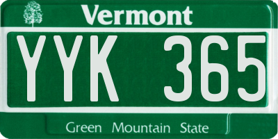 VT license plate YYK365