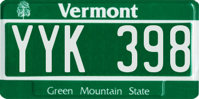 VT license plate YYK398