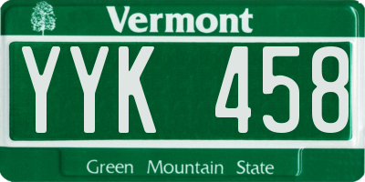 VT license plate YYK458