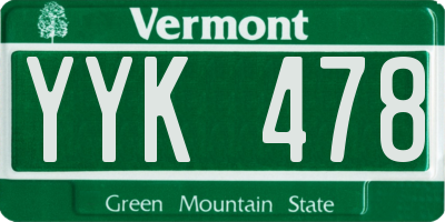 VT license plate YYK478
