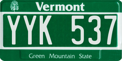 VT license plate YYK537