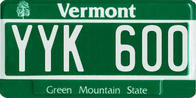 VT license plate YYK600