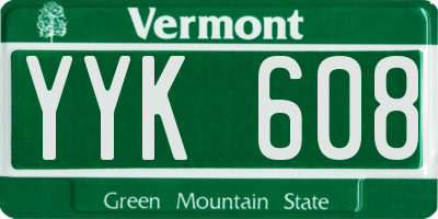 VT license plate YYK608