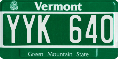 VT license plate YYK640