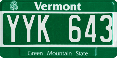VT license plate YYK643