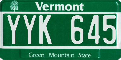 VT license plate YYK645