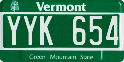 VT license plate YYK654