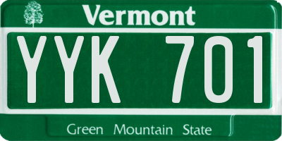 VT license plate YYK701