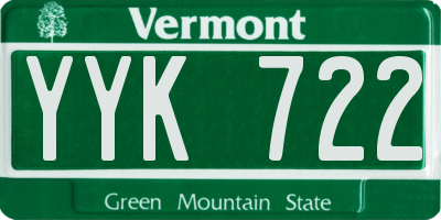 VT license plate YYK722