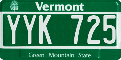 VT license plate YYK725