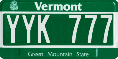 VT license plate YYK777