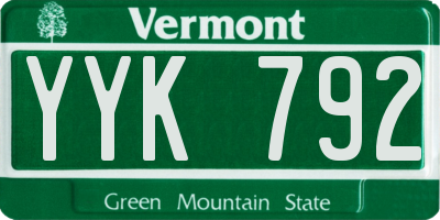 VT license plate YYK792