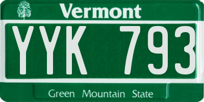 VT license plate YYK793