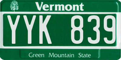 VT license plate YYK839