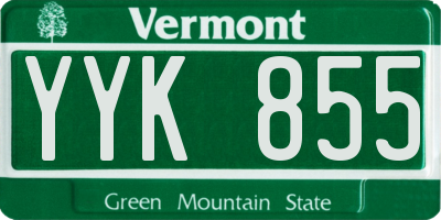VT license plate YYK855