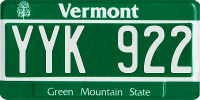 VT license plate YYK922