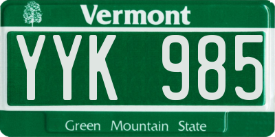 VT license plate YYK985
