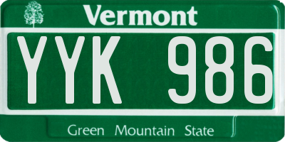 VT license plate YYK986