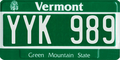 VT license plate YYK989