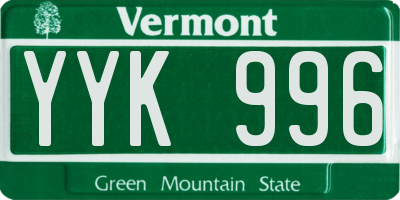 VT license plate YYK996