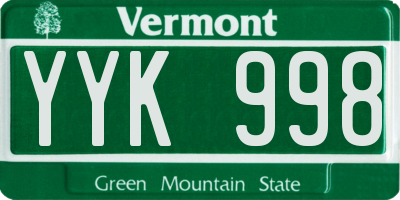 VT license plate YYK998