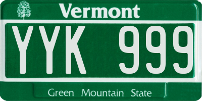 VT license plate YYK999