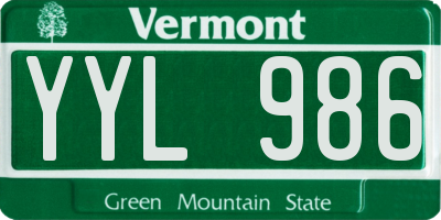 VT license plate YYL986