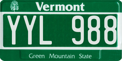 VT license plate YYL988