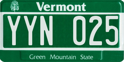VT license plate YYN025