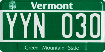VT license plate YYN030