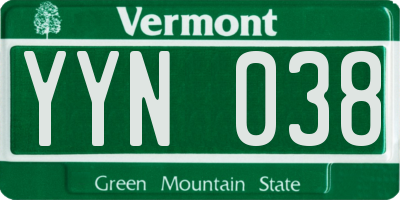 VT license plate YYN038