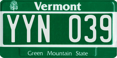 VT license plate YYN039
