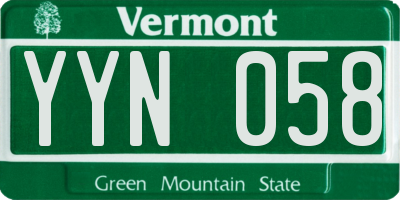 VT license plate YYN058