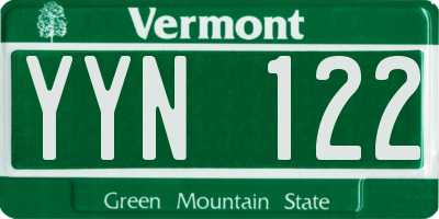 VT license plate YYN122