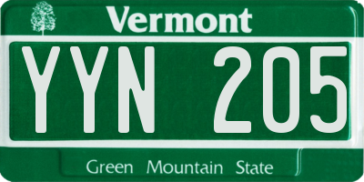 VT license plate YYN205