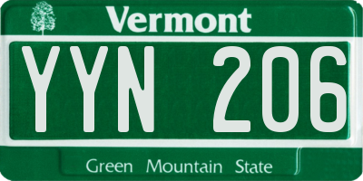 VT license plate YYN206