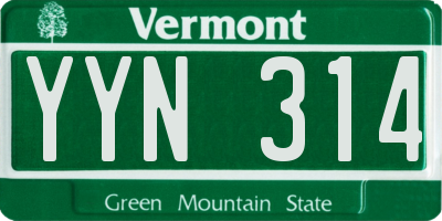 VT license plate YYN314