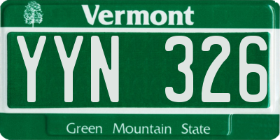 VT license plate YYN326
