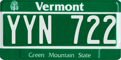 VT license plate YYN722